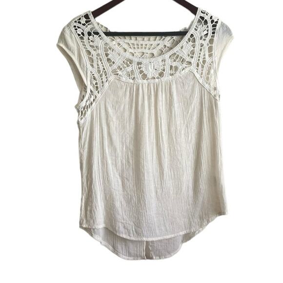 E&M Women Top S Ivory Crochet Bodice Cotton Cottagecore Fairy Boho‎ Festival - Picture 1 of 10